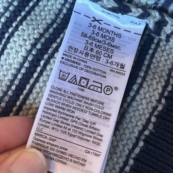 GAP Baby Knit Hooded Cardigan Striped Sweater 3-6 Months Animal Bear Cute Cotton - Picture 8 of 10